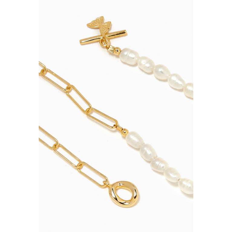 By Adina Eden - Toggle Pearl & Paperclip Chain Anklet in 14kt Gold-plated Sterling Silver