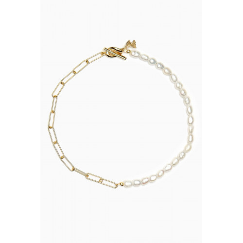 By Adina Eden - Toggle Pearl & Paperclip Chain Anklet in 14kt Gold-plated Sterling Silver