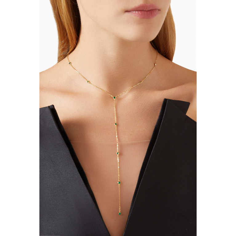 By Adina Eden - CZ Bezel Station Lariat Necklace in 14kt Gold-plated Sterling Silver