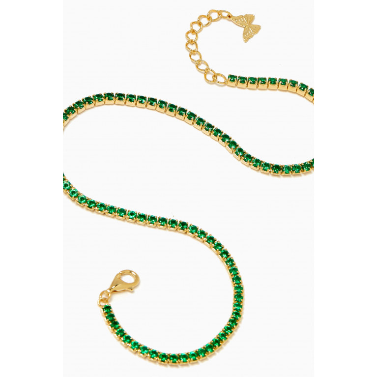 By Adina Eden - Thin Tennis Anklet in 14kt Gold-plated Sterling Silver Green
