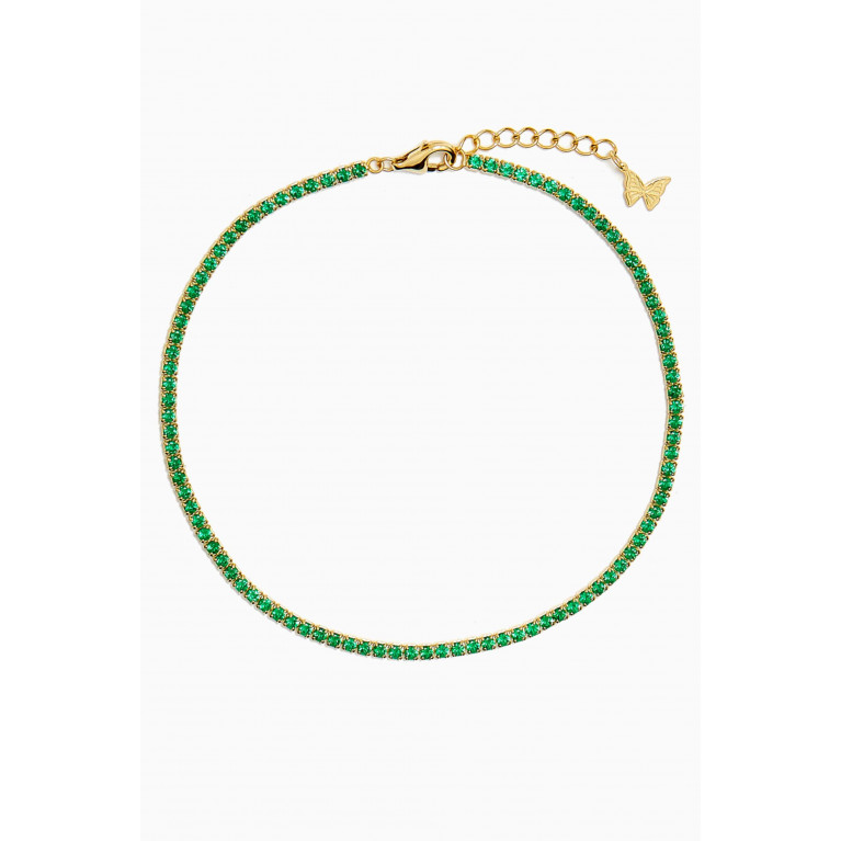 By Adina Eden - Thin Tennis Anklet in 14kt Gold-plated Sterling Silver Green
