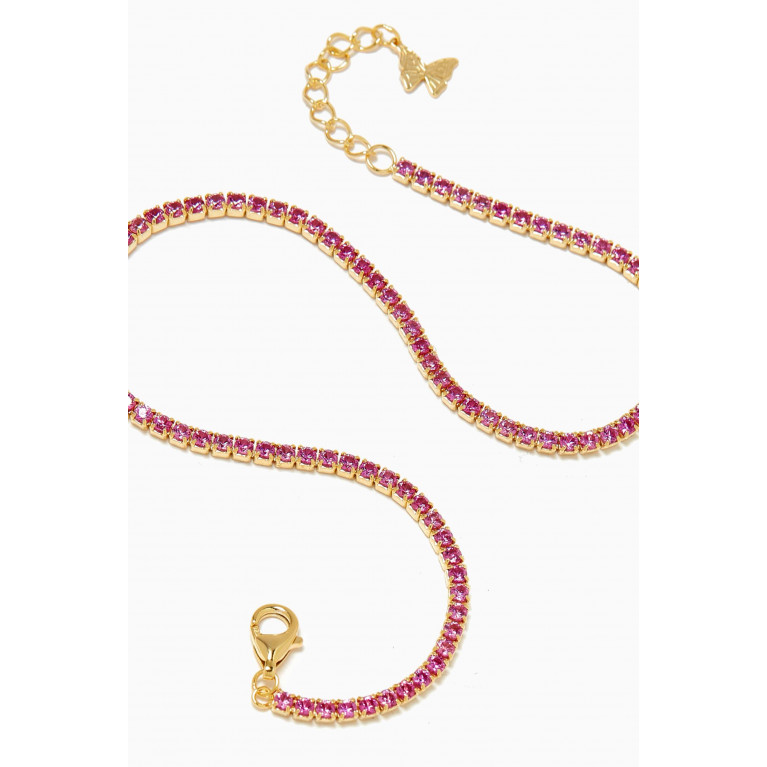 By Adina Eden - Thin Tennis Anklet in 14kt Gold-plated Sterling Silver Pink