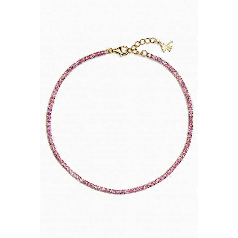 By Adina Eden - Thin Tennis Anklet in 14kt Gold-plated Sterling Silver Pink