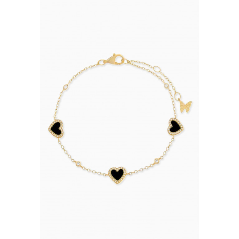 By Adina Eden - Pavé Heart Onyx & CZ Bracelet in 14kt Gold-plated Sterling Silver Black