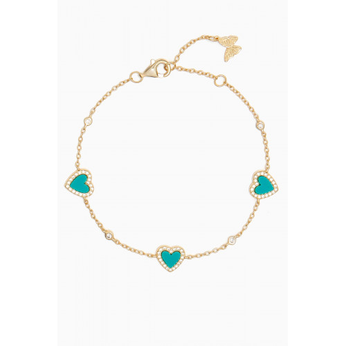 By Adina Eden - Pavé Heart Turquoise & CZ Bracelet in 14kt Gold-plated Sterling Silver Blue