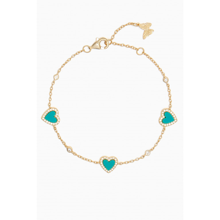 By Adina Eden - Pavé Heart Turquoise & CZ Bracelet in 14kt Gold-plated Sterling Silver Blue