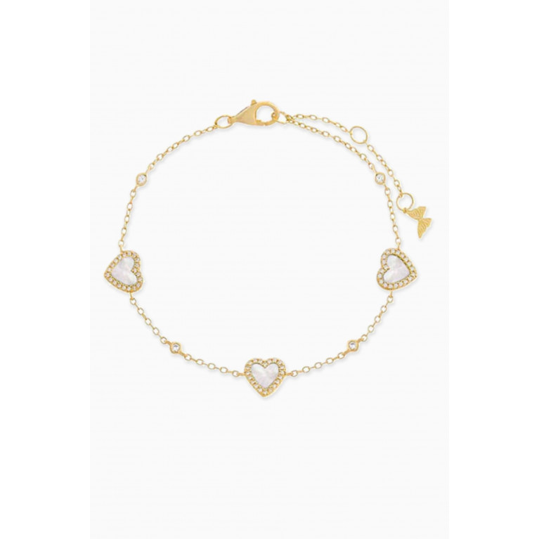 By Adina Eden - Pavé Heart Mother of Pearl & CZ Bracelet in 14kt Gold-plated Sterling Silver White