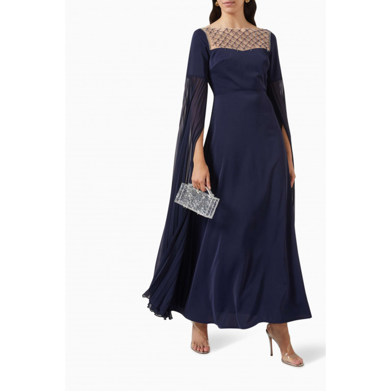 NASS - Embellished Cape-sleeve Maxi Dress Blue