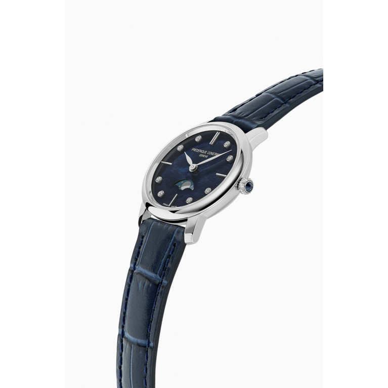 Frédérique Constant - Slimline Moonphase Diamond Quartz Stainless Steel & Leather Watch, 30mm