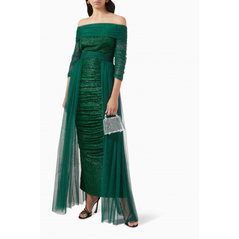 NASS - Off-shoulder Shimmer Maxi Dress Green