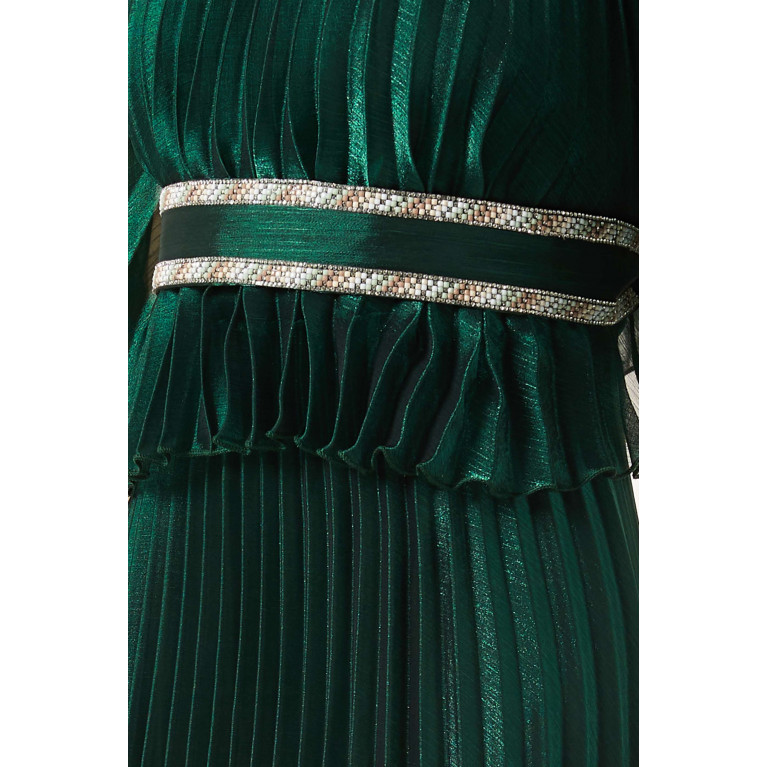 NASS - Belted Cape Midi Dress in Plissé Green