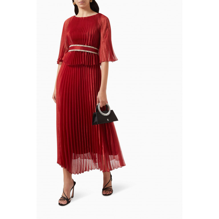 NASS - Belted Cape Midi Dress in Plissé Red
