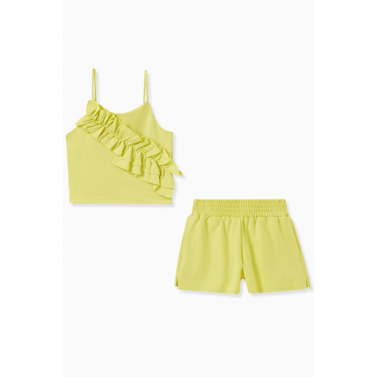 Habitual - Ruffled Top & Shorts Set in Stretch Rayon-nylon Blend Green