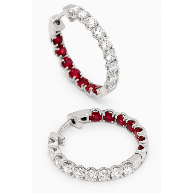 Fergus James - Crescent Ruby & Diamond Hoop Earring in 18kt White Gold