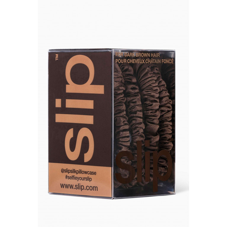Slip - Dark Brown Pure Silk Skinny Scrunchies (Set of 4)