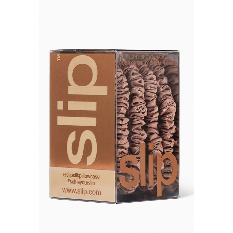 Slip - Light Brown Pure Silk Skinny Scrunchies (Set of 4)