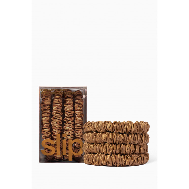 Slip - Copper Pure Silk Skinny Scrunchies (Set of 4)