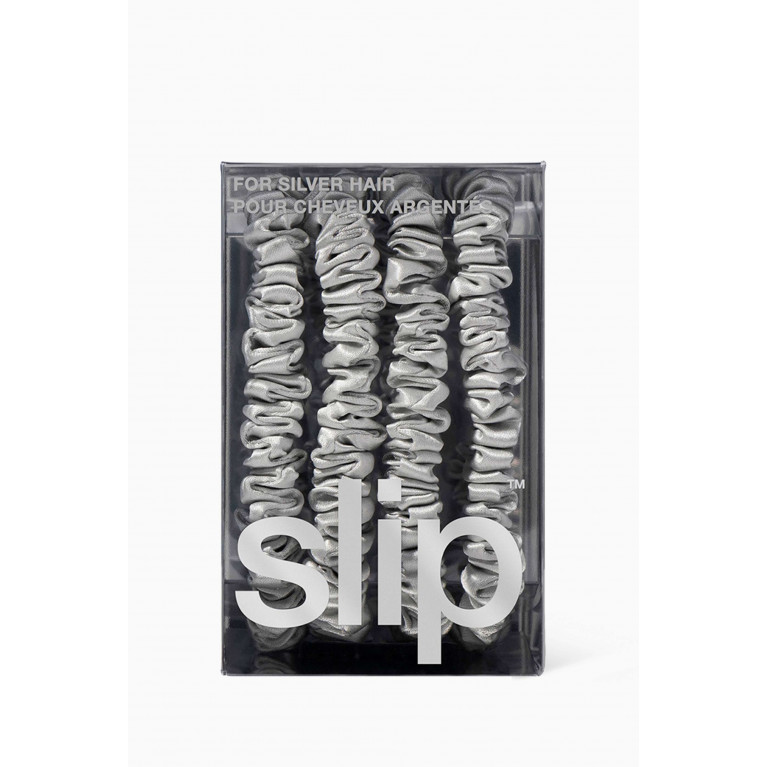 Slip - Silver Pure Silk Skinny Scrunchies (Set of 4)