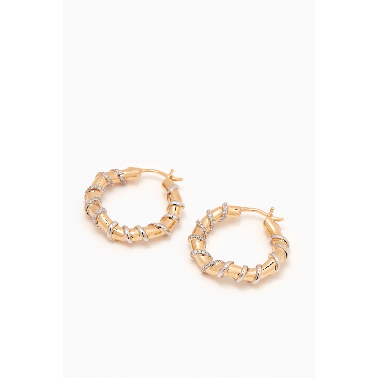 Yvonne Leon - Twisted Creoles Diamond Hoop Earrings in 9kt Yellow & White Gold
