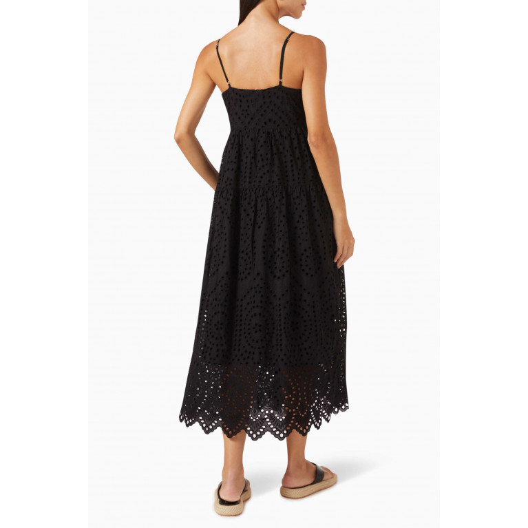 Y.A.S - Yasmonica Embroidered Midi Dress in Organic Cotton Black