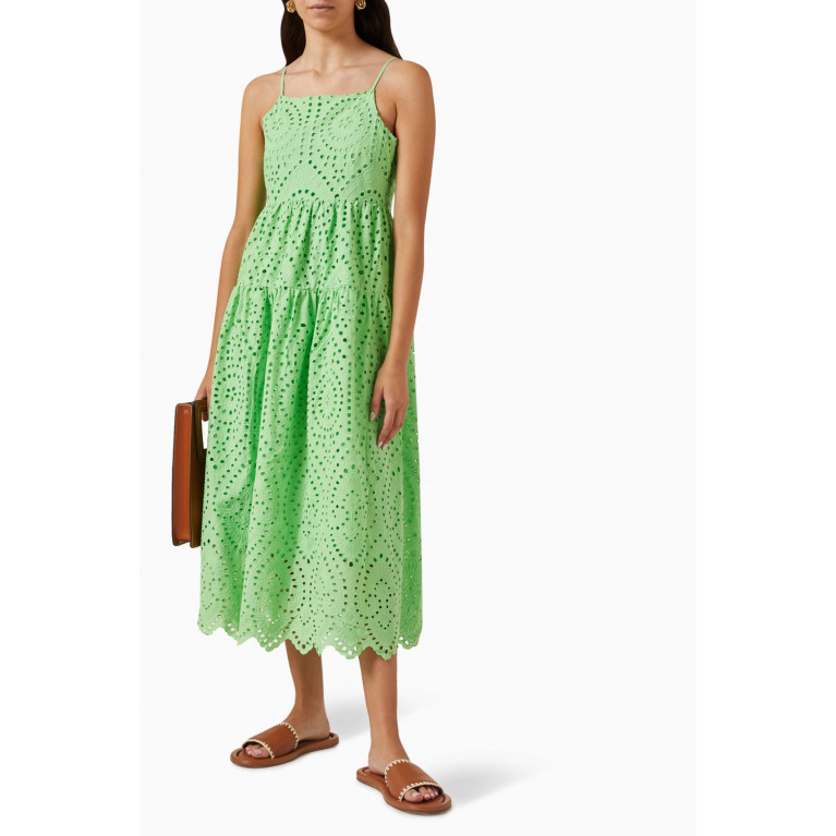 Y.A.S - Yasmonica Embroidered Midi Dress in Organic Cotton Green