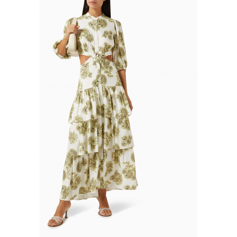 Significant Other - Clara Floral-print Midi Dress in Linen-blend