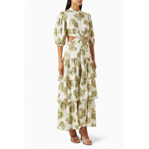 Significant Other - Clara Floral-print Midi Dress in Linen-blend
