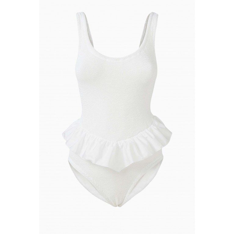 Hunza G - Denise Frill One-piece Swimsuit in Original Crinkle™ White