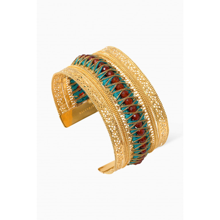Satellite - Silma Filigree & Carnelian Cuff Bracelet in 14kt Gold-plated Metal