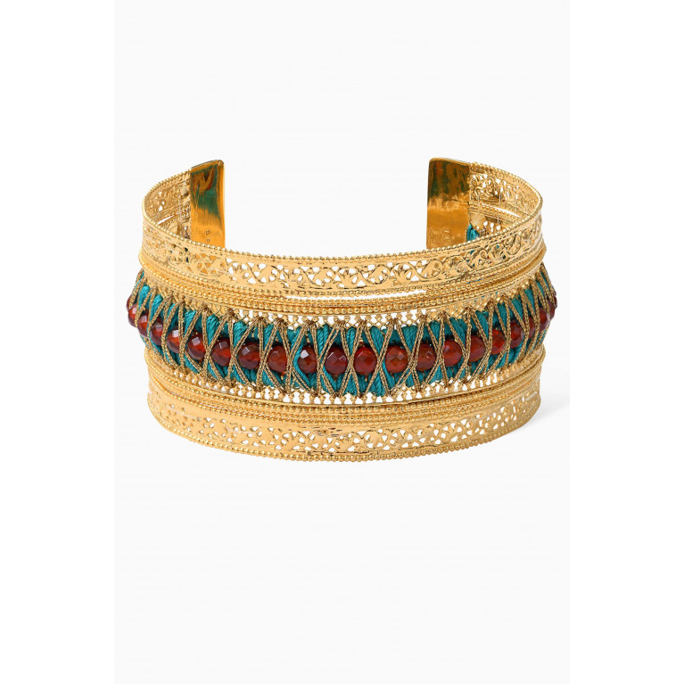 Satellite - Silma Filigree & Carnelian Cuff Bracelet in 14kt Gold-plated Metal