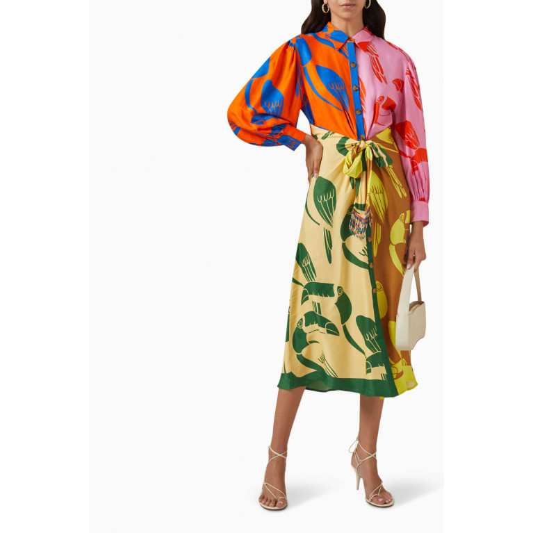 Farm Rio - Mixed Rainbow Toucans Midi Dress in EcoVero™