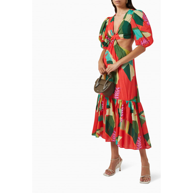 Farm Rio - Heliconia Cut-out Midi Dress in Cotton-blend