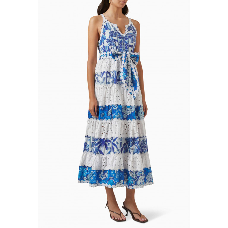 Farm Rio - Printed Lace-trimmed Midi Dress in Cotton