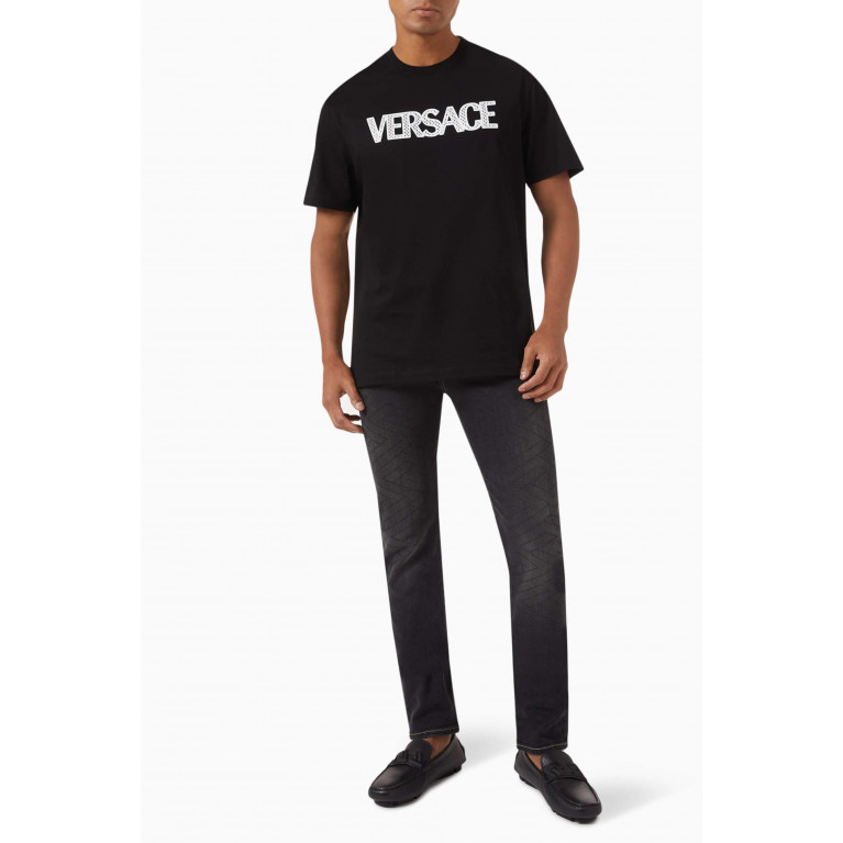 Versace - Mesh-embellished Logo T-shirt in Cotton Jersey