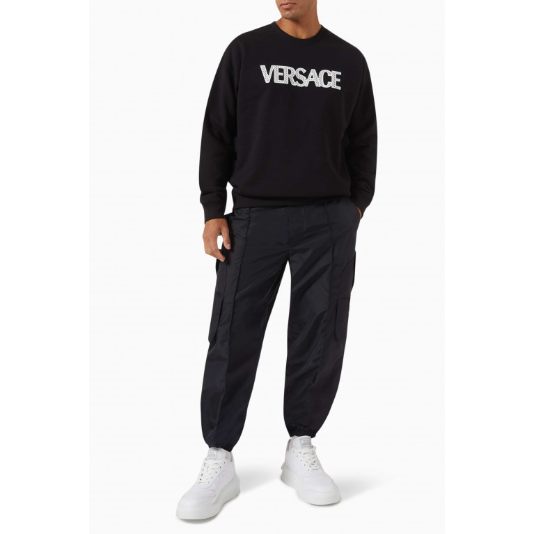 Versace - Mesh-embellished Logo Sweatshirt in Cotton Jersey