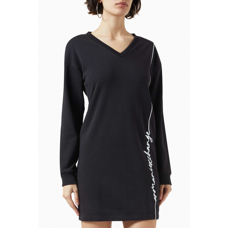 Armani Exchange - Logo-embroidered Mini Dress in Cotton-blend Black