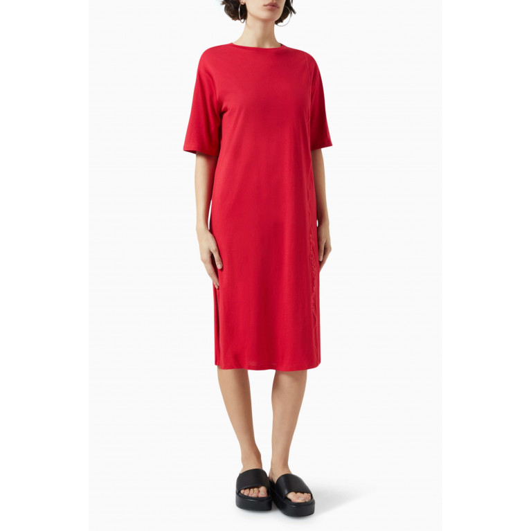 Armani Exchange - Logo-embroidered Midi Dress in Cotton-jersey Red