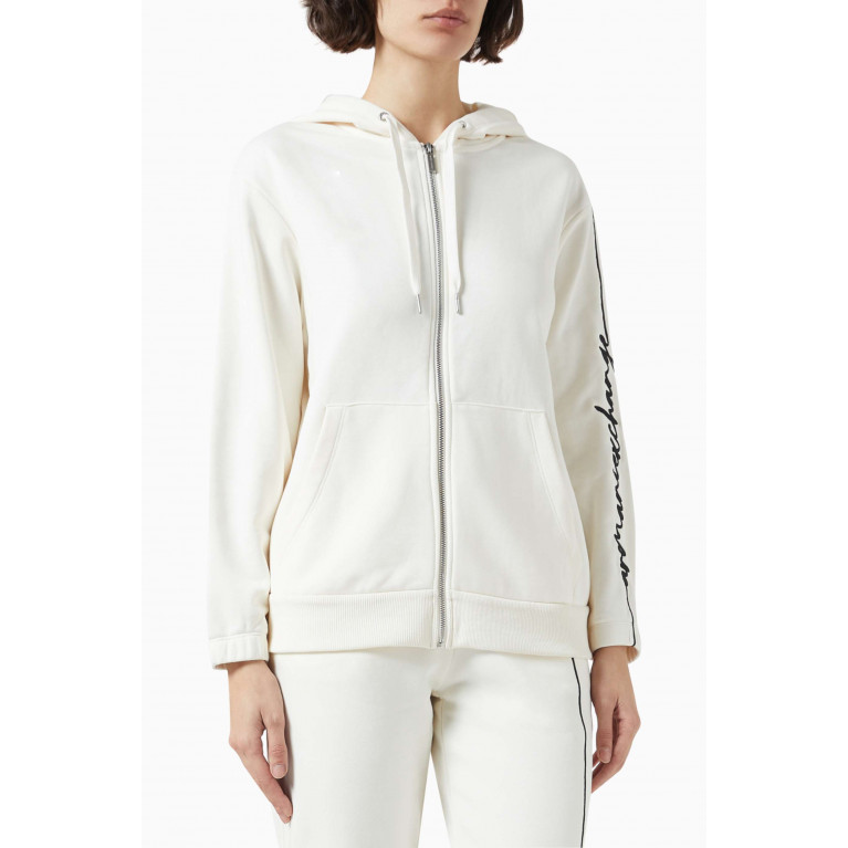 Armani Exchange - Logo-embroidered Zipped Hoodie in Cotton-blend White
