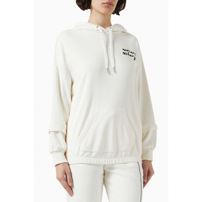 Armani Exchange - Logo-embroidered Hoodie in Cotton-blend White