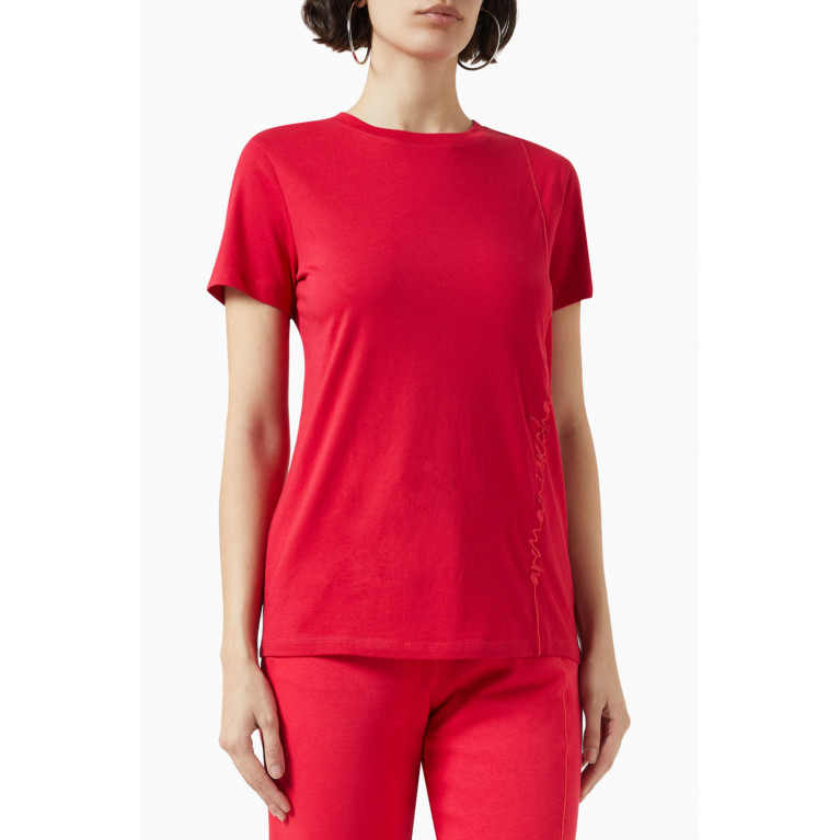 Armani Exchange - Logo-embroidered T-shirt in Cotton-jersey Red