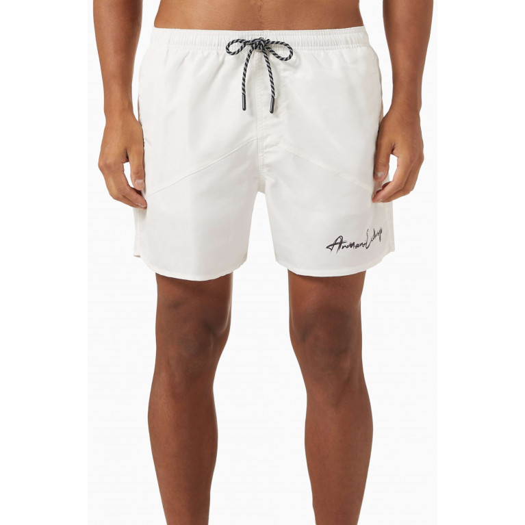 Armani Exchange - Signature Logo Swim Shorts in Nylon White