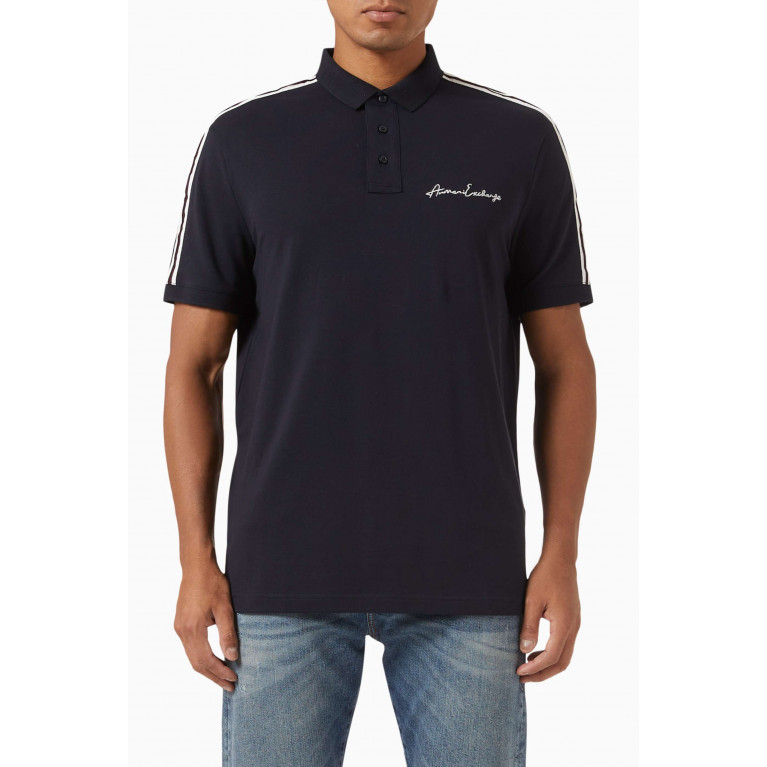 Armani Exchange - Signature Logo Polo Shirt in Cotton Piqué Blue