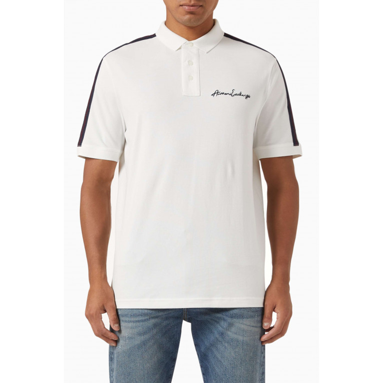 Armani Exchange - Signature Logo Polo Shirt in Cotton Piqué White