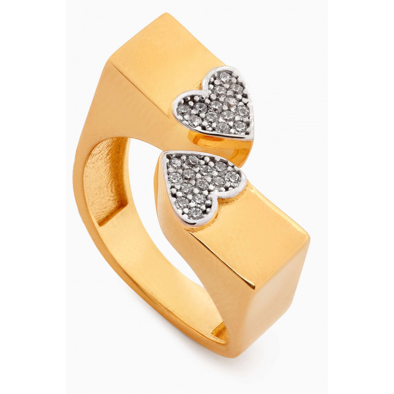 MER"S - Double Heart Ring in 24kt Gold-plated Sterling Silver