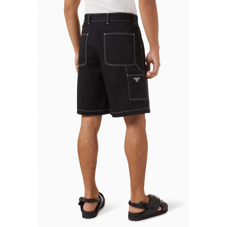 Prada - Contrast-stitched Shorts in Stretch Gabardine