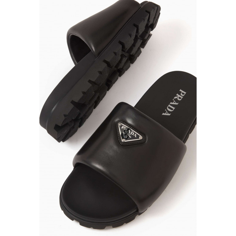 Prada - Logo Padded Slides in Nappa Leather