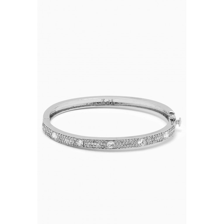 CZ by Kenneth Jay Lane - Pave Hinge Bangle in Rhodium-plated Brass