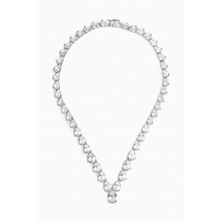 CZ by Kenneth Jay Lane - Double Row Pear Necklace in Rhodium-plated Brass