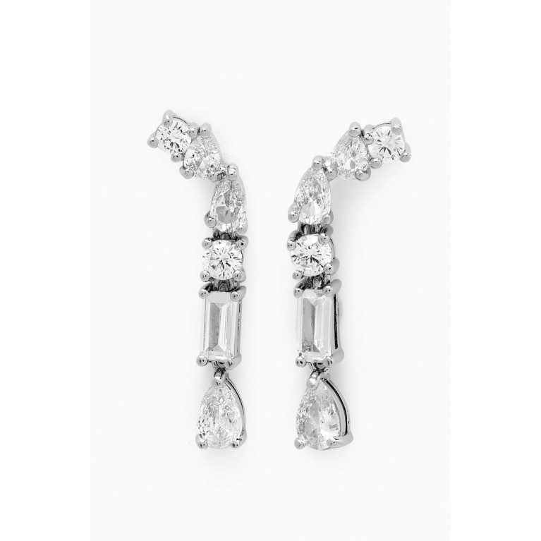 CZ by Kenneth Jay Lane - Multi-shape Half Crawler Earrings in Rhodium-plated Brass