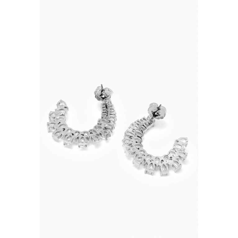 CZ by Kenneth Jay Lane - Curved U Earrings in Rhodium-plated Brass